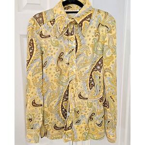 70s Vintage Center Stage Shirt Mens Medium Yellow Paisley Long Sleeve Button Up